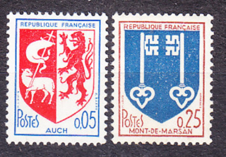 FRANCÚZSKO 1966, Michel 1534-1535, ** čistá séria. ERBY MIEST.