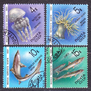 ZSSR 1991, Michel 6158-6161, razené. MORSKÉ ŽIVOČÍCHY.