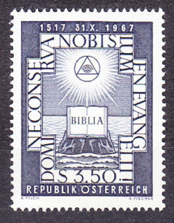 RAKÚSKO 1967, Michel 1249, ** čistá séria. 450 ROKOV REFORMÁCIÍ.