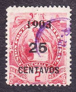 GUATEMALA 1903, Michel 123, razená. VTÁK QUETZAL - PRETLAČ.