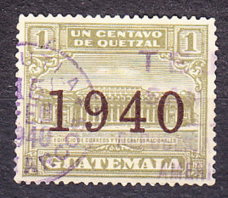 GUATEMALA 1940, Michel 11, razená séria. DOPLATNÉ. BUDOVA POŠTY - PRETLAČ.