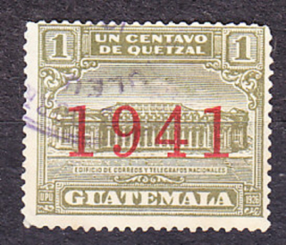 GUATEMALA 1941, Michel 13, razená séria. DOPLATNÉ. BUDOVA POŠTY - PRETLAČ.