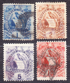GUATEMALA 1887, Michel 43-45, 47, razené. VTÁK QUETZAL.