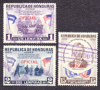 HONDURAS 1959, Michel 199-200, 205, razené. SLUŽOBNÉ. LINCOLN.