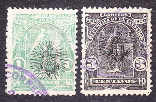SALVADOR 1900, Michel 216, 218, razené. ALEGÓRIA - PRETLAČ.