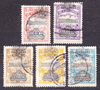 SALVADOR 1907, Michel 292, 294, 297-299, razené. NÁRODNÝ PALÁC.