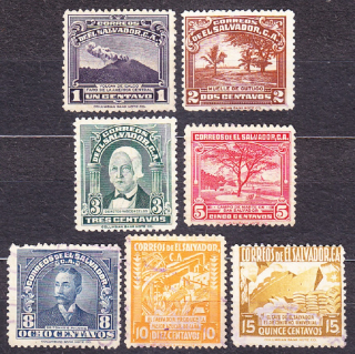 SALVADOR 1935, Michel 531-537, razené. KRAJINY, OSOBNOSTI.