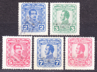 SALVADOR 1953, Michel 717-721, razené. GENERÁL G. BARRIOS A GENERÁL F. MORAZÁN.