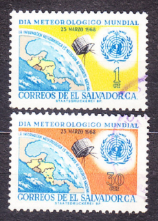 SALVADOR 1968, Michel 947-948, razená séria. SVETOVÝ DEŇ METEOROLÓGIE, SATELITY.