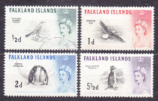FALKLAND ISLANDS 1960, Michel 123-125, 129, razené. KOLÓNIE. KRÁĽOVNÁ ALŽBETA II. - TUČNIAKY, VTÁCTVO.