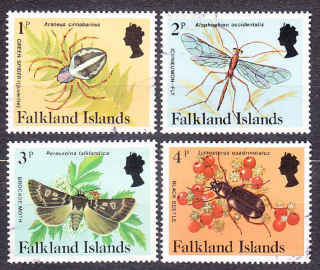 FALKLAND ISLANDS 1984, Michel 390-393, razené. KOLÓNIE. CHROBÁKY, HMYZ, MOTÝLE.