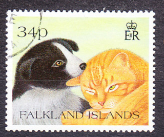 FALKLAND ISLANDS 1993, Michel 600, razená. KOLÓNIE. PES A MAČKA.
