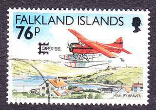 FALKLAND ISLANDS 1996, Michel 676, razená. KOLÓNIE. LIETADLO.