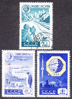 ZSSR 1959, Michel 2259-2261, razená séria. MEDZINÁRODNÁ GEOFYZIKÁLNA SPOLUPRÁCA.