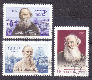 ZSSR 1960, Michel 2413-2415, razená séria. SPISOVATEĽ L. TOLSTOJ.
