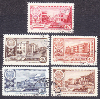 ZSSR 1960, Michel 2407-2411, razená séria. HLAVNÉ MESTÁ REPUBLÍK.