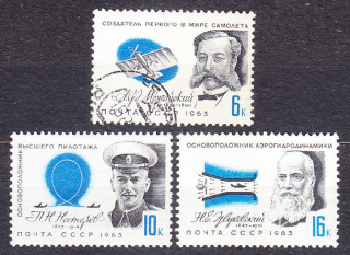 ZSSR 1963, Michel 2794-2796, razená séria. PRIEKOPNÍCI LETECTVA.