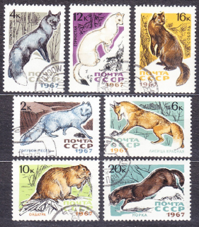 ZSSR 1967, Michel 3386-3392, razená séria. KOŽUŠINOVÉ ZVIERATÁ.