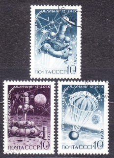 ZSSR 1970, Michel 3838-3840, razená séria. MESAČNÁ SONDA LUNA 16.