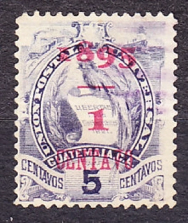 GUATEMALA 1895, Michel 55 II, razená séria. VTÁK QUETZAL - PRETLAČ.