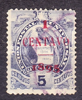 GUATEMALA 1895, Michel 56 II, razená séria. VTÁK QUETZAL - PRETLAČ.