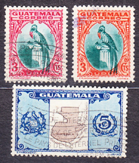 GUATEMALA 1935, Michel 289-290, 292, razené. VTÁK QUETZAL, MAPA.