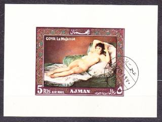 AJMAN 1969, Michel Block 120, razený hárček MAĽBY - GOYA, AKTY.