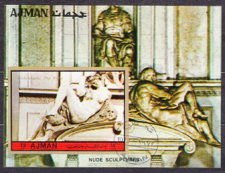 AJMAN 1972, Michel Block 384, razený hárček SOCHÁRSTVO - MICHELANGELO.