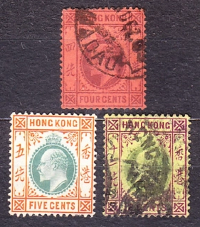 HONG KONG 1903, Michel 63-64, 67, razené. KOLÓNIE. KRÁĽ EDWARD VII.