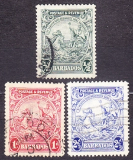 BARBADOS 1925, Michel 135-136, 139, razené. KOLÓNIE. PEČAŤ OSTROVA.