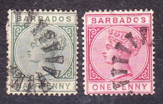 BARBADOS 1882, Michel 32-33, razené. KOLÓNIE. KRÁĽOVNÁ VICTORIA.