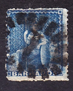 BARBADOS 1860, Michel 7, razená. KOLÓNIE. SEDIACA BRITÁNIA.