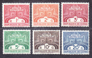 GUINEA 1960, Michel 7-12, ** čistá séria. DOPLATNÉ. ORNAMENTY.