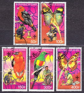 GUINEA 1988, Michel 1208-1212, razené. VTÁCTVO A MOTÝLE.