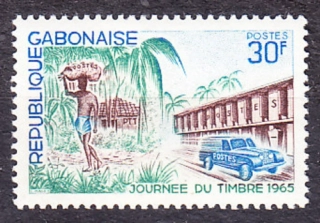 GABON 1965, Michel 235, ** čistá séria. DEŇ ZNÁMKY - BUDOVA POŠTY, POŠTÁRSKE AUTO.