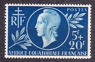FRANCÚZSKA ROVNÍKOVÁ AFRIKA 1944, Michel 244, ** čistá séria. KOLÓNIE. PRE ČERVENÝ KRÍŽ.
