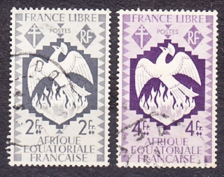 FRANCÚZSKA ROVNÍKOVÁ AFRIKA 1941, Michel 171, 173, razené. KOLÓNIE. VTÁK FÉNIX.