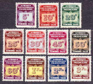 FRANCÚZSKA ROVNÍKOVÁ AFRIKA 1937, Michel 1-11, ** čistá séria. KOLÓNIE. DOPLATNÉ. ČÍSLICE.
