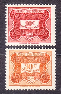 FRANCÚZSKA ROVNÍKOVÁ AFRIKA 1947, Michel 12-13, ** čisté. KOLÓNIE. DOPLATNÉ. ČÍSLICE.