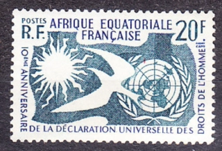 FRANCÚZSKA ROVNÍKOVÁ AFRIKA 1958, Michel 312, ** čistá séria. KOLÓNIE. ĽUDSKÉ PRÁVA.