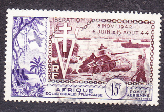FRANCÚZSKA ROVNÍKOVÁ AFRIKA 1954, Michel 291, razená séria. KOLÓNIE. VOJENSKÉ.