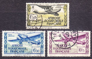 FRANCÚZSKA ROVNÍKOVÁ AFRIKA 1937, Michel 67, 72, 74, razené. KOLÓNIE. LETECKÉ.