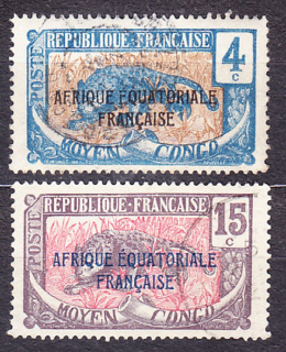 STREDNÉ KONGO 1924, Michel 27, 30, razené. KOLÓNIE. LEOPARD - PRETLAČE.