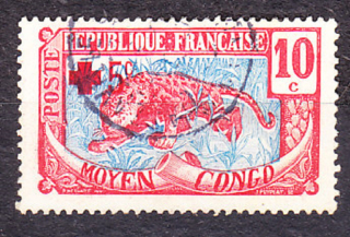 STREDNÉ KONGO 1916, Michel 19, razená séria. KOLÓNIE. LEOPARD - PRE ČERVENÝ KRÍŽ.