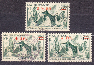 MAURITÁNIA 1944, Michel 156-158, razené. KOLÓNIE. ŤAVA, DOMORODCI, STAN - PRETLAČE.