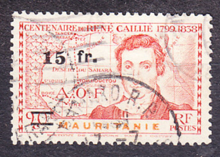 MAURITÁNIA 1944, Michel 160, razená. KOLÓNIE. BÁDATEĽ R. CAILLÉ, MAPA - PRETLAČ.