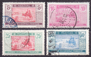 MAURITÁNIA 1922, Michel 51, 55, 57, 65, razené. KOLÓNIE. JAZDEC NA ZEBU NA CESTE CEZ PÚŠŤ.
