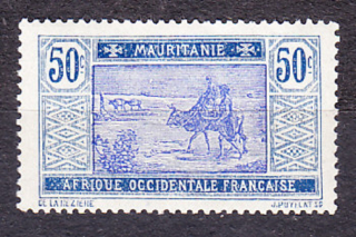 MAURITÁNIA 1922, Michel 54, čistá bez lepu. KOLÓNIE. JAZDEC NA ZEBU NA CESTE CEZ PÚŠŤ.