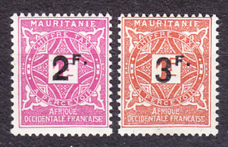 MAURITÁNIA 1927, Michel 17-18, * čistá séria. KOLÓNIE. DOPLATNÉ. ORNAMENTY, ČÍSLICE - PRETLAČE.
