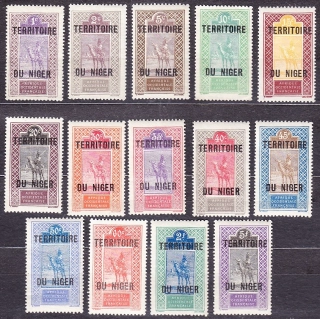 FRANCÚZSKY NIGER 1921, Michel 1-2, 4-5, 7-8, 10, 12-15, 17, 20-21, * čisté. KOLÓNIE. JAZDEC NA ŤAVE.